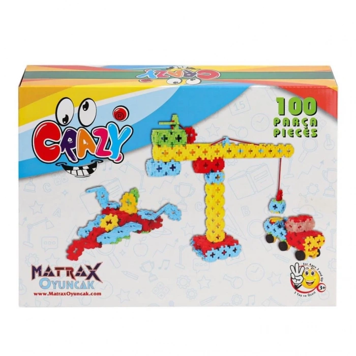 Mey İthalat®  1713 Crazy 100 Parça Blok Seti -Akçiçek Oyuncak