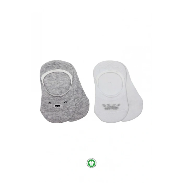 Mey İthalat®   2Li Babet Cute Face Penye Çorap 30103 Gri Beyaz