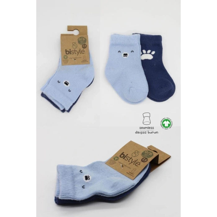 Mey İthalat®   2Li Bear Penye Soket Çorap 10116 Mavi