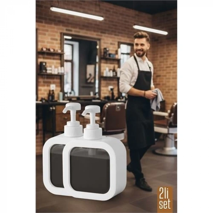 Mey İthalat® 2 li Berber Sabunluğu – Modern Pompalı Dispenser | Sıvı Sabun, Şampuan, Losyon İçin 300 ml 722269