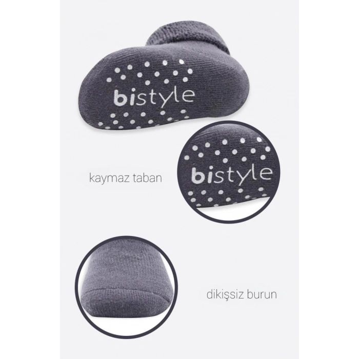Mey İthalat®   2Li Çemberli Kaymaz Havlu Soket Çorap 10503 Gri-Antrasit