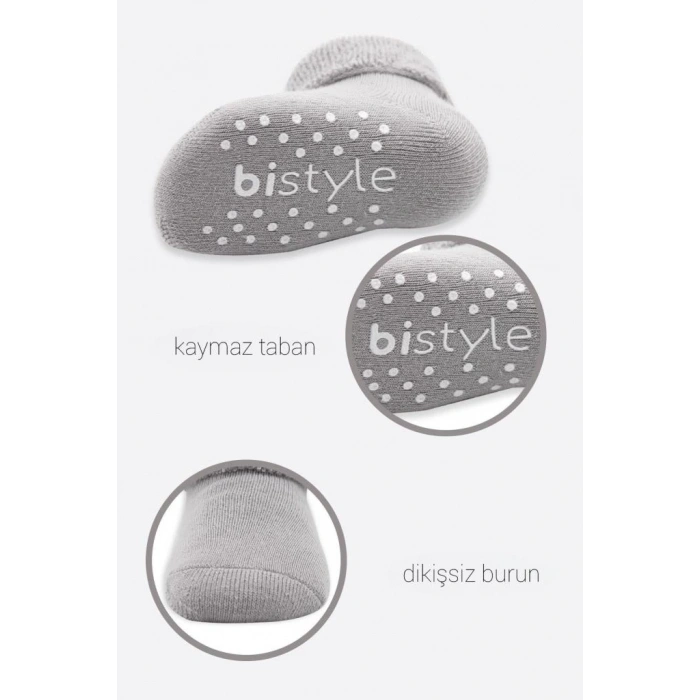 Mey İthalat®   2Li Çemberli Kaymaz Havlu Soket Çorap 10503 İndigo Gri