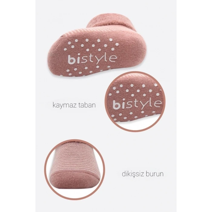 Mey İthalat®   2Li Çemberli Kaymaz Havlu Soket Çorap 10503 Pudra Pembe