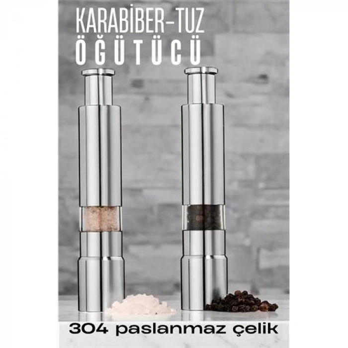Mey İthalat® 2li Karabiber Tuz Öğütücü Profesyonel 304 Paslanmaz Çelik Manuel Baharat Değirmeni 720252