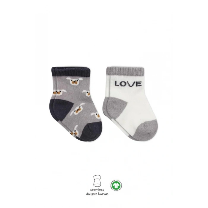 Mey İthalat®   2Li Love Dog Penye Soket Çorap 10118 Gri