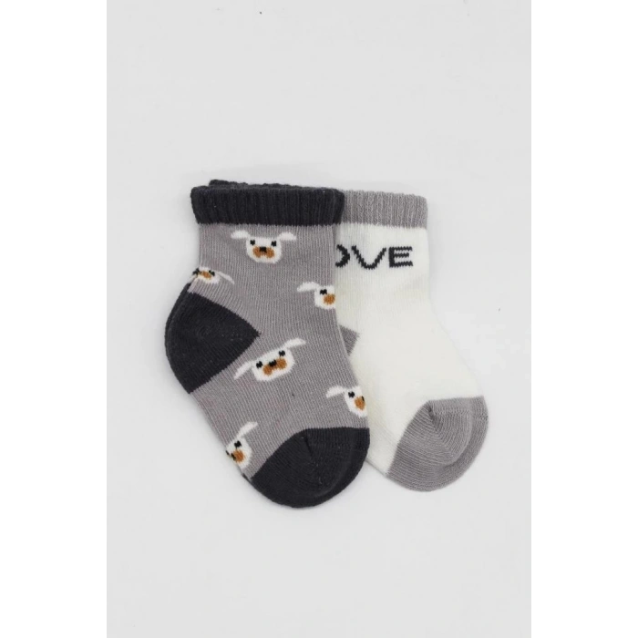 Mey İthalat®   2Li Love Dog Penye Soket Çorap 10118 Gri