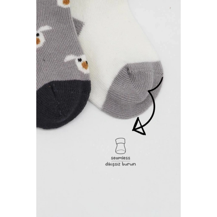 Mey İthalat®   2Li Love Dog Penye Soket Çorap 10118 Gri