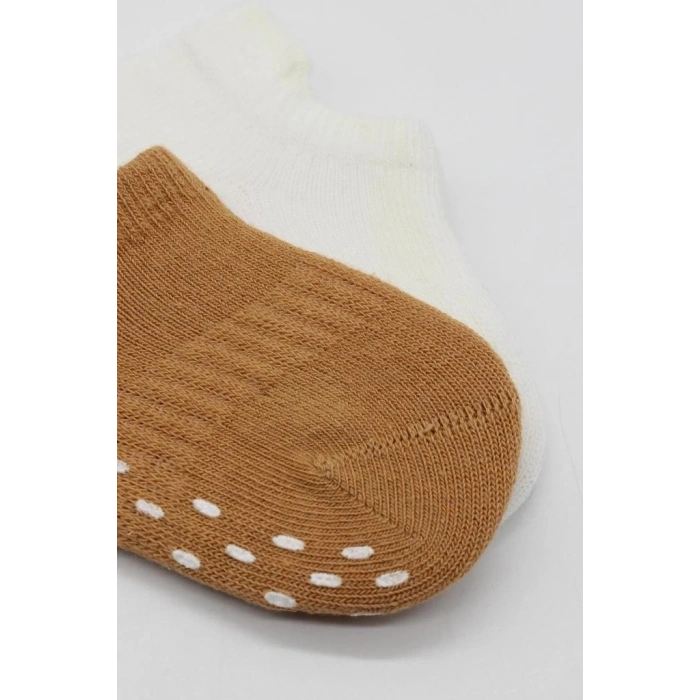 Mey İthalat®   2Li Sneakers Kaymaz Colours Penye Çorap 20104 Ekru Hardal