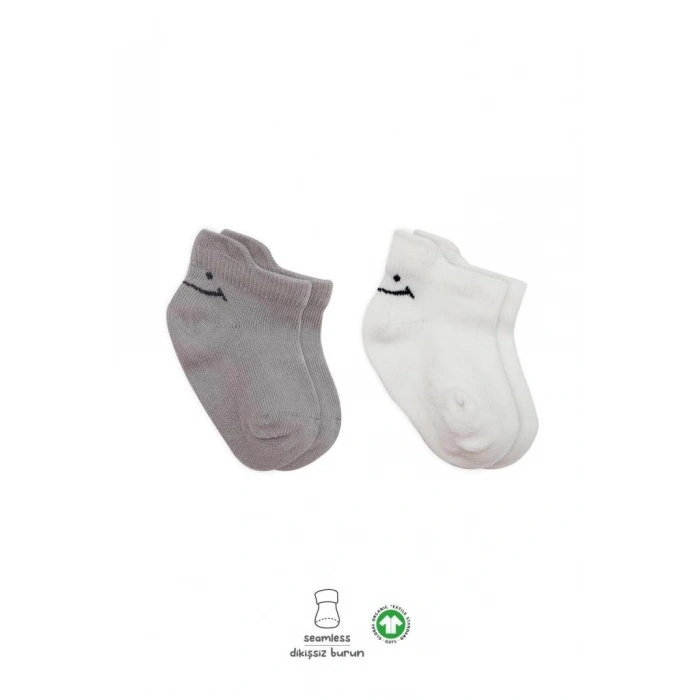 Mey İthalat®   2Li Sneakers Smile Penye Çorap 20106 Gri Ekru