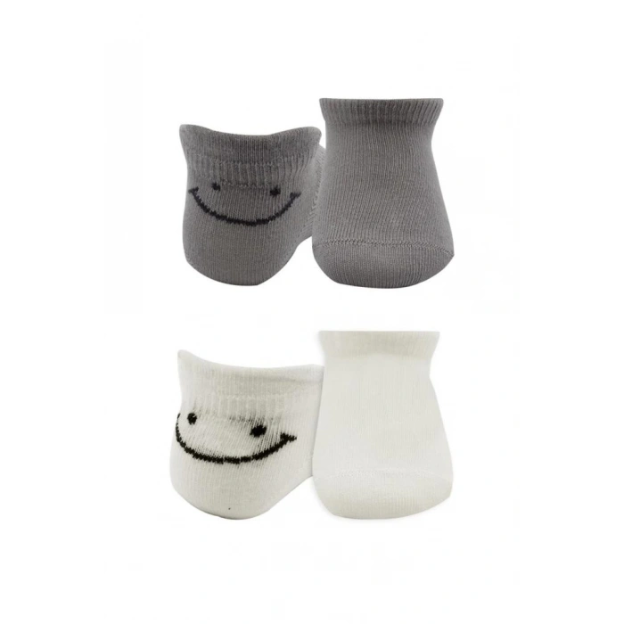 Mey İthalat®   2Li Sneakers Smile Penye Çorap 20106 Gri Ekru
