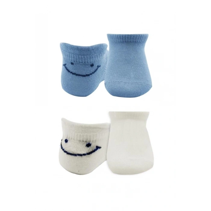 Mey İthalat®   2Li Sneakers Smile Penye Çorap 20106 Mavi Ekru