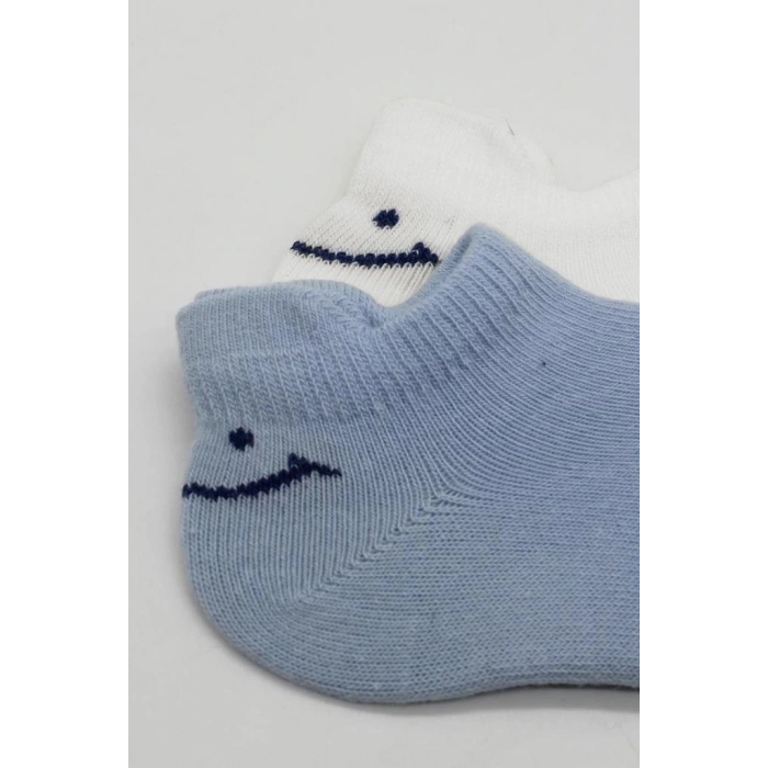 Mey İthalat®   2Li Sneakers Smile Penye Çorap 20106 Mavi Ekru