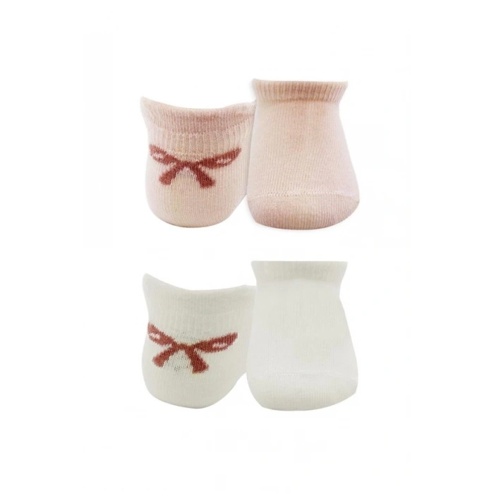 Mey İthalat®   2Li Sneakers Smile Penye Çorap 20106 Pembe Ekru