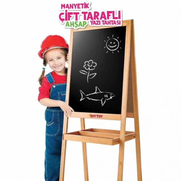 Mey İthalat® 2195 AYAKLI ÇİFT TARAFLI MANYETİK AHŞAP YAZI TAHTASI