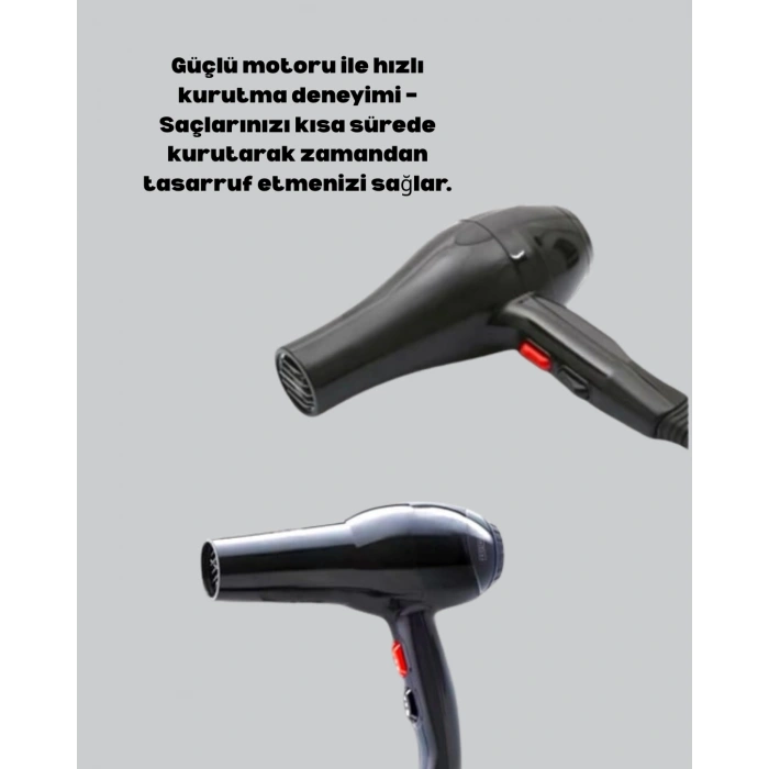 Mey İthalat® 2200W Güçlü Motorlu Ergonomik Fön Makinesi