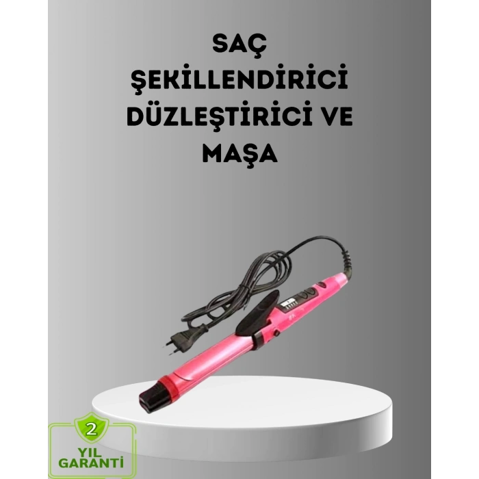 Mey İthalat® 2’si 1 Arada Saç Düzleştirici ve Maşa – 5 Isı Seviyesi, Seramik Kaplama, Döner Kablolu Ergonomik Tasarım
