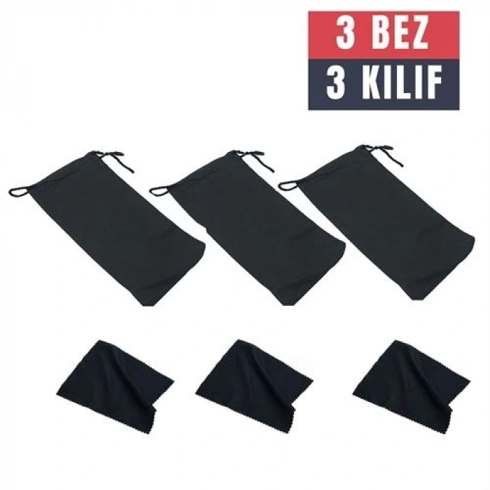 Mey İthalat® 3 Adet Gözlük Kılıfı + Bez Seti