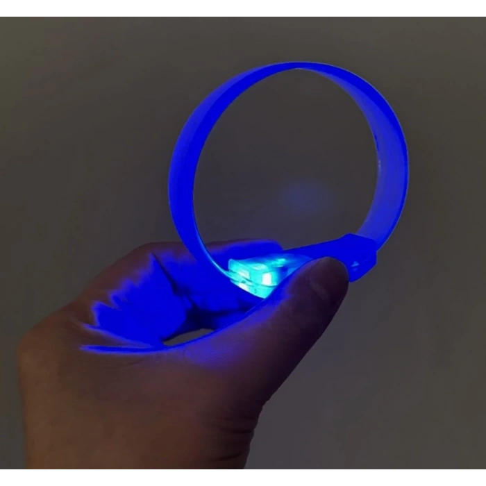 Mey İthalat® 3 Modlu Pilli LED Işıklı Esnek Parti Bilekliği Mavi