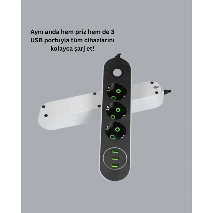 Mey İthalat® 3 USB Portlu Üçlü Priz CXE103