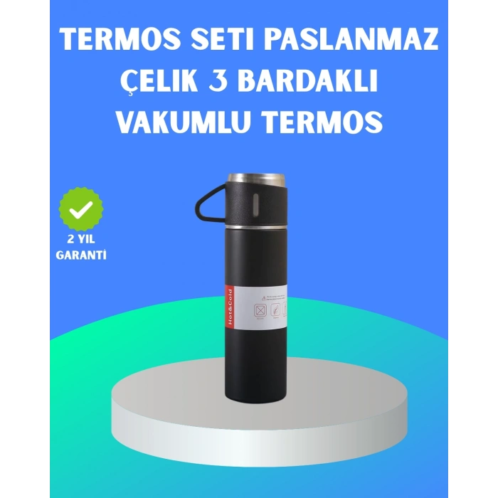 Mey İthalat® 304 Çelik Termos Seti | 2 Bardaklı, 500 ml, Uzun Süre Isı Koruma