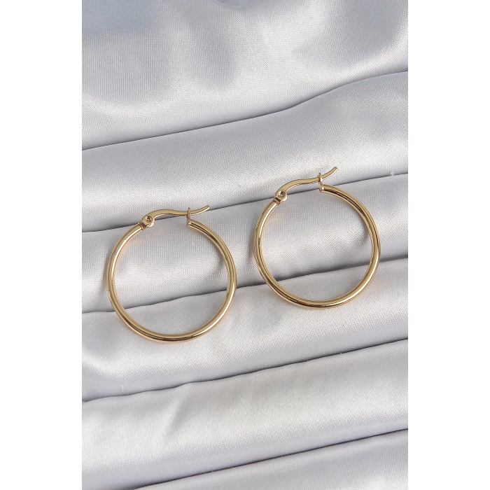 Mey İthalat® 316 Çelik Gold Renk 27 mm Halka Model Kadın Küpe