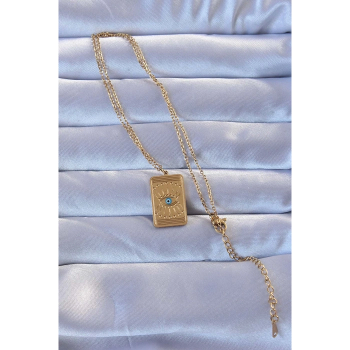 Mey İthalat® 316L Altın Renk İşlemeli Nazarlı Göz Model Vintage Kolye