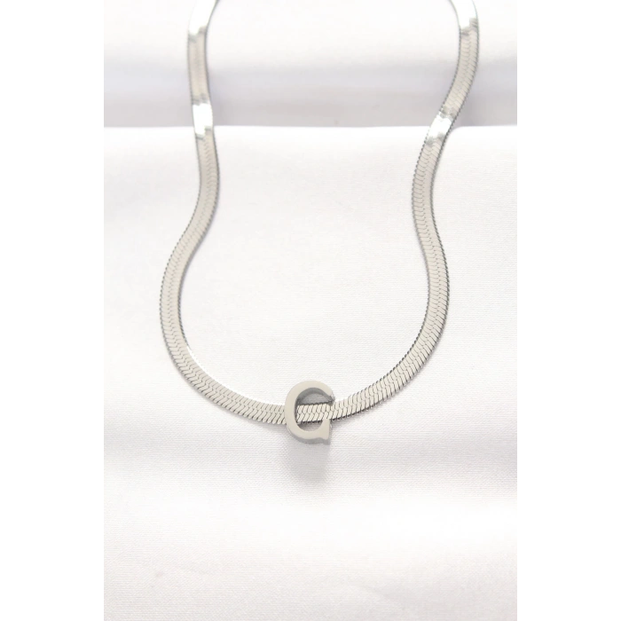 Mey İthalat® 316L Çelik C Harfli Silver Renk İtalyan Zincirli Kolye