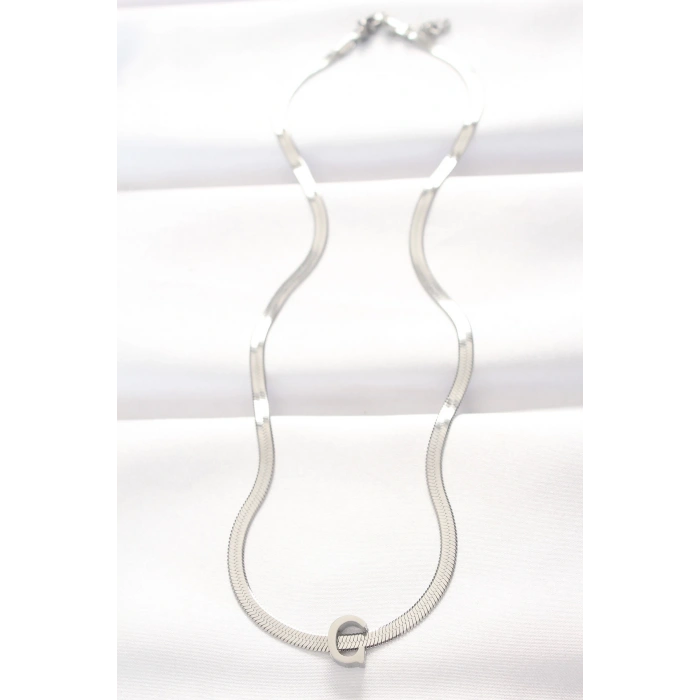 Mey İthalat® 316L Çelik C Harfli Silver Renk İtalyan Zincirli Kolye