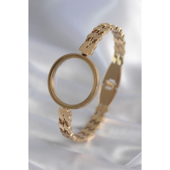 Mey İthalat® 316L Çelik Gold Renk Arpa İşleme Açılabilir Fanus Model Kadın Kelepçe