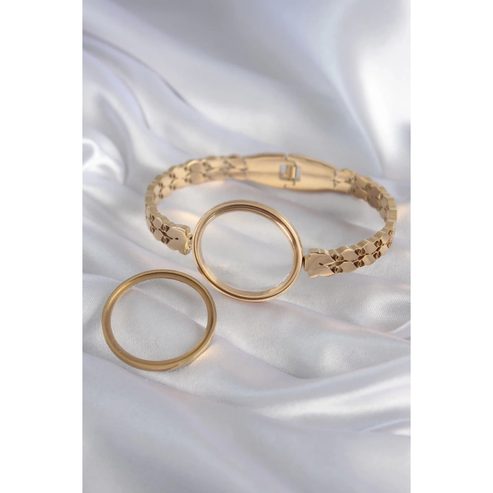 Mey İthalat® 316L Çelik Gold Renk Arpa İşleme Açılabilir Fanus Model Kadın Kelepçe