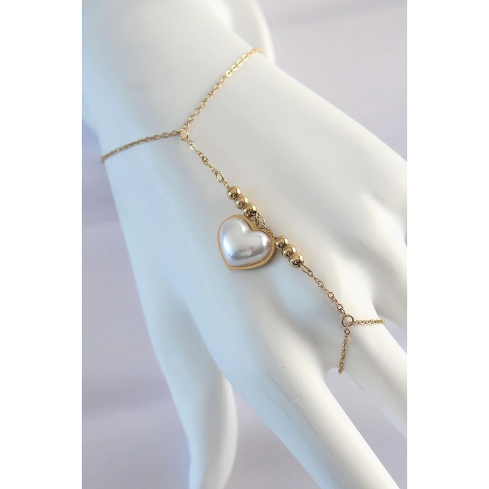 Mey İthalat® 316L Çelik Gold Renk Beyaz Bubble Kalp Tasarımlı Şahmeran