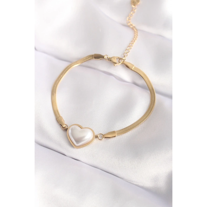 Mey İthalat® 316L Çelik Gold Renk Bombeli Kalp Kadın Bileklik
