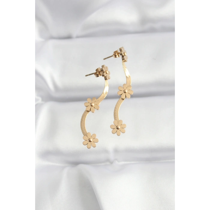 Mey İthalat® 316L Çelik Gold Renk İtalyan Zincir Papatya Küpe