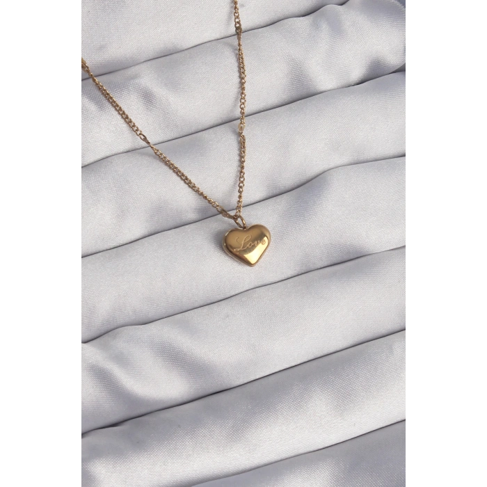 Mey İthalat® 316L Çelik Gold Renk Kalp Model Love Kolye