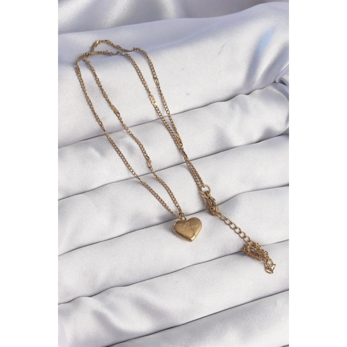 Mey İthalat® 316L Çelik Gold Renk Kalp Model Love Kolye
