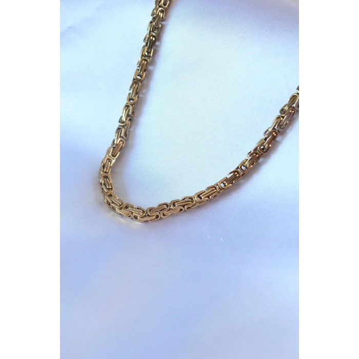 Mey İthalat® 316L Çelik Gold Renk Kral Zincir Model Erkek Kolye