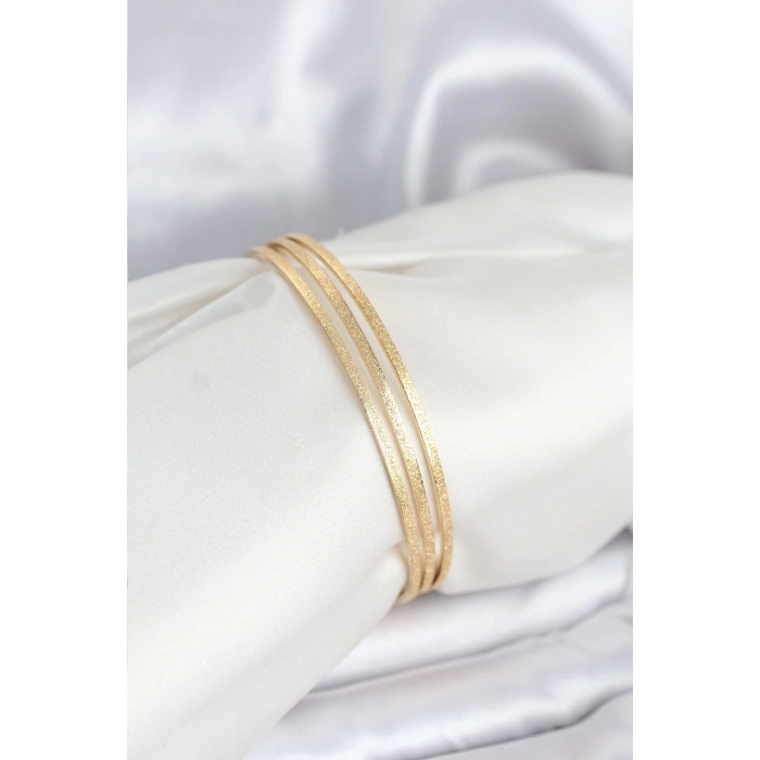 Mey İthalat® 316L Çelik Gold Renk Simli Model Ajda 65 mm Kadın Bileklik