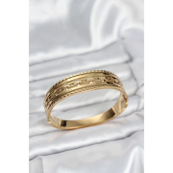 Mey İthalat® 316L Çelik Gold Renk Vintage Model Kadın Kelepçe Bileklik