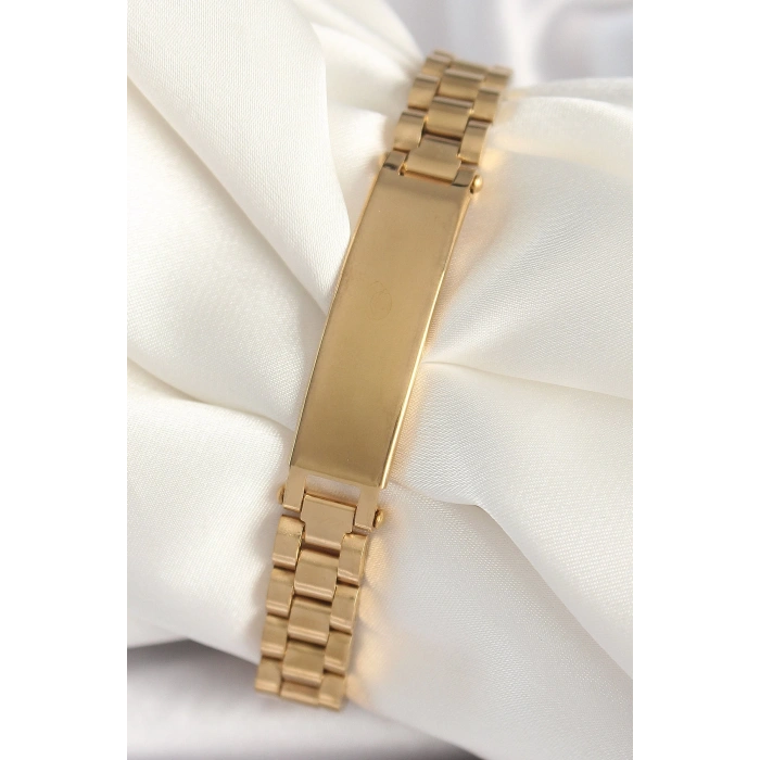 Mey İthalat® 316L Çelik Gold Renk Zincir Künye Model Erkek Bileklik