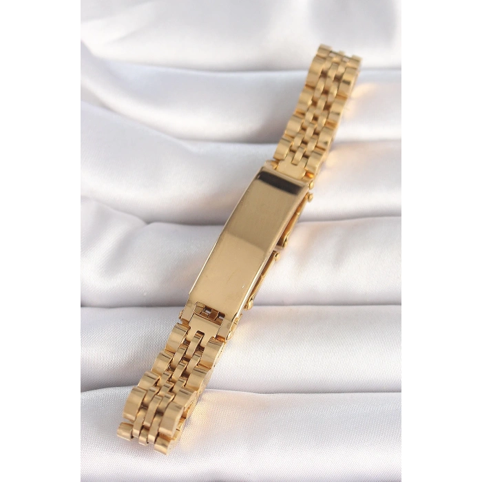 Mey İthalat® 316L Çelik Gold Renk Zincir Künye Model Erkek Bileklik