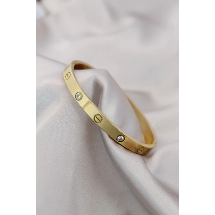 Mey İthalat® 316L Çelik Gold Renk Zirkon Taşlı Bileklik