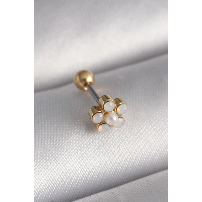 Mey İthalat® 316L Çelik Gold Renk Zirkon Taşlı Çiçek Model Tragus Piercing