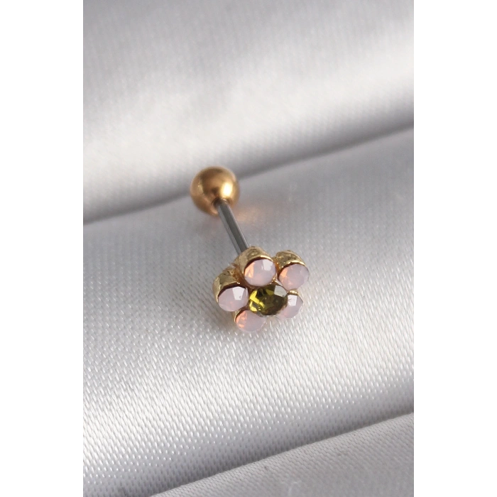 Mey İthalat® 316L Çelik Gold Renk Zirkon Taşlı Çiçek Tragus Piercing