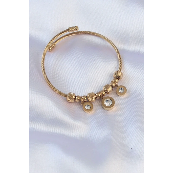 Mey İthalat® 316L Çelik Gold Renk Zirkon Taşlı Model Charm Bileklik