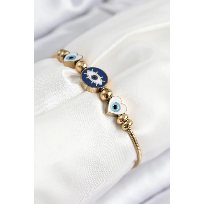 Mey İthalat® 316L Çelik Göz Charm Model Gold Renk Kadın Bileklik