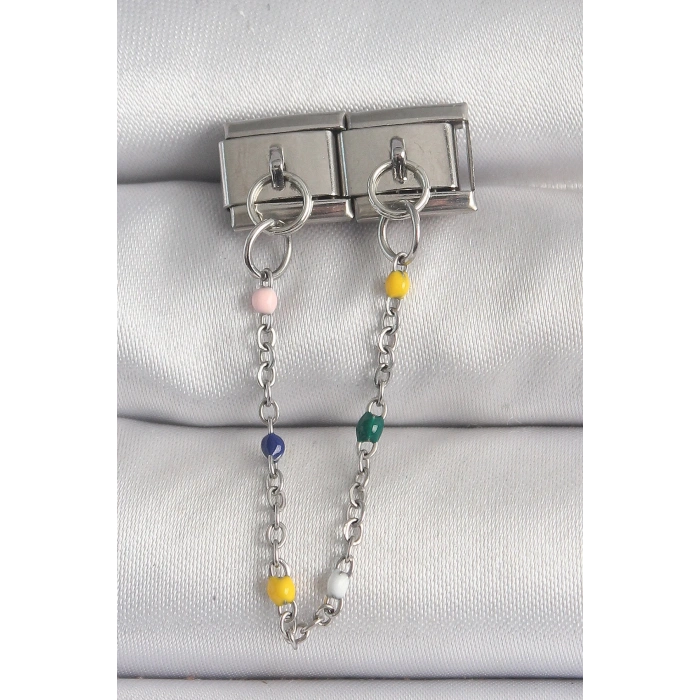 Mey İthalat® 316L Çelik Gümüş Renk 2Li Sallantı Zincir Model Nomination Charm