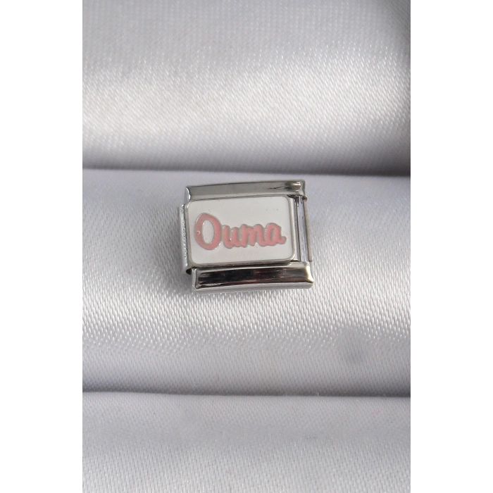 Mey İthalat® 316L Çelik Gümüş Renk Beyaz Pembe Ouma İşlemeli Nomination Charm