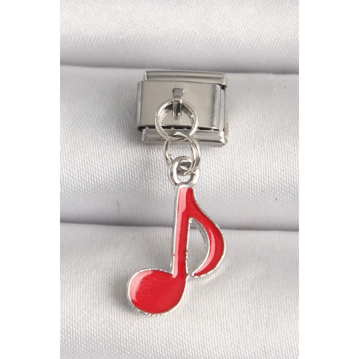 Mey İthalat® 316L Çelik Gümüş Renk Kırmızı Müzik Nota Model Nomination Charm
