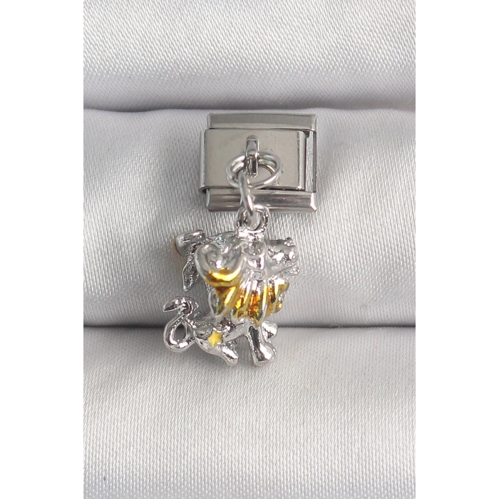Mey İthalat® 316L Çelik Gümüş Renk Sallantı Aslan Model Nomination Charm