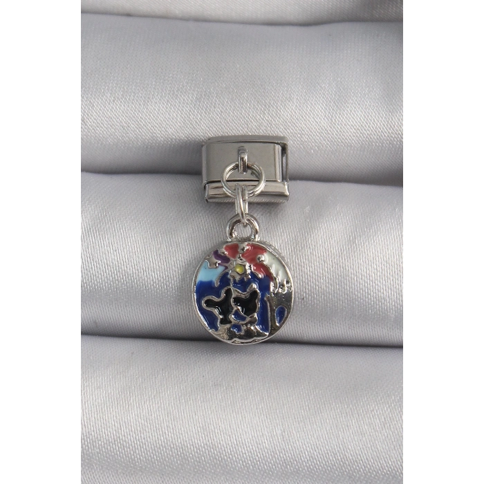 Mey İthalat® 316L Çelik Gümüş Renk Sallantı Dünya Model Nomination Charm
